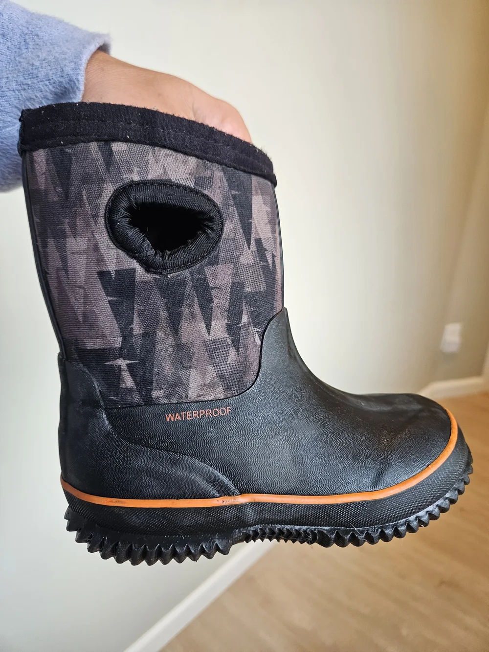 BOGS Kids Waterproof Winter Boots - Black with Orange Trim